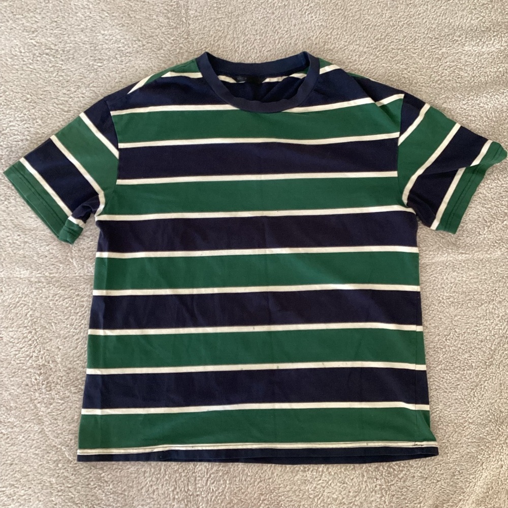 SHEIN Striped Green Blue and White Men T-Shirt